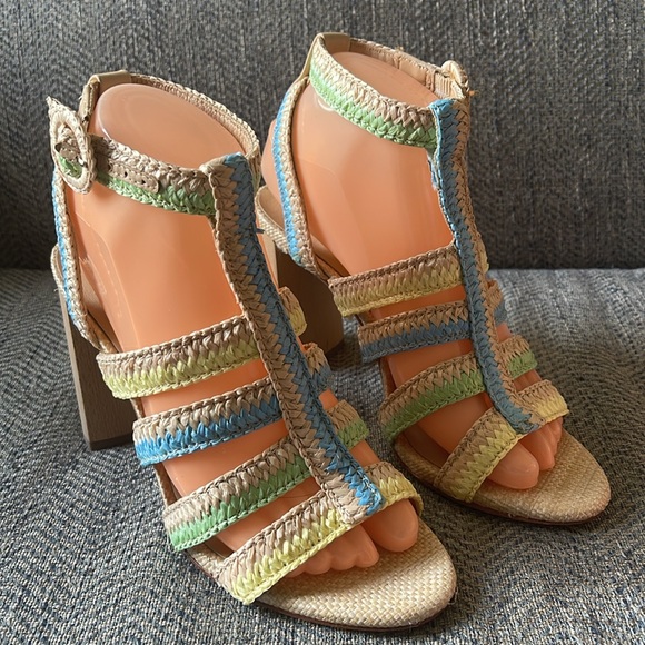 Antonio Melani Raffia Ankle Strap Block Heels Sandals Size: 7.5M - Picture 4 of 16